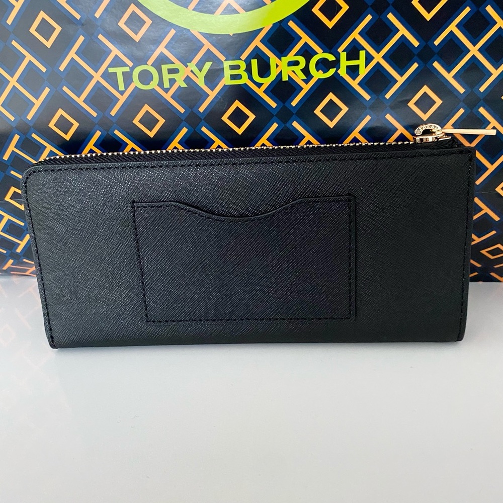 🤍🖤NEW🖤Tory Burch long zip wallet/black leather/full size - Picture 2 of 7